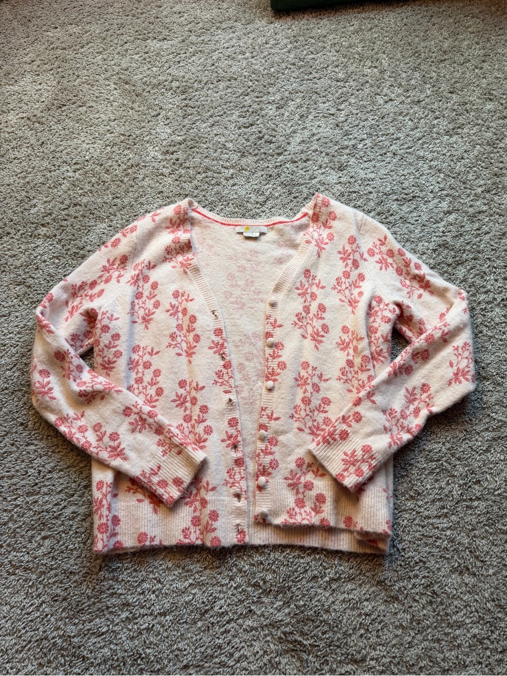 Boden Pink Floral Button-Front Cardigan